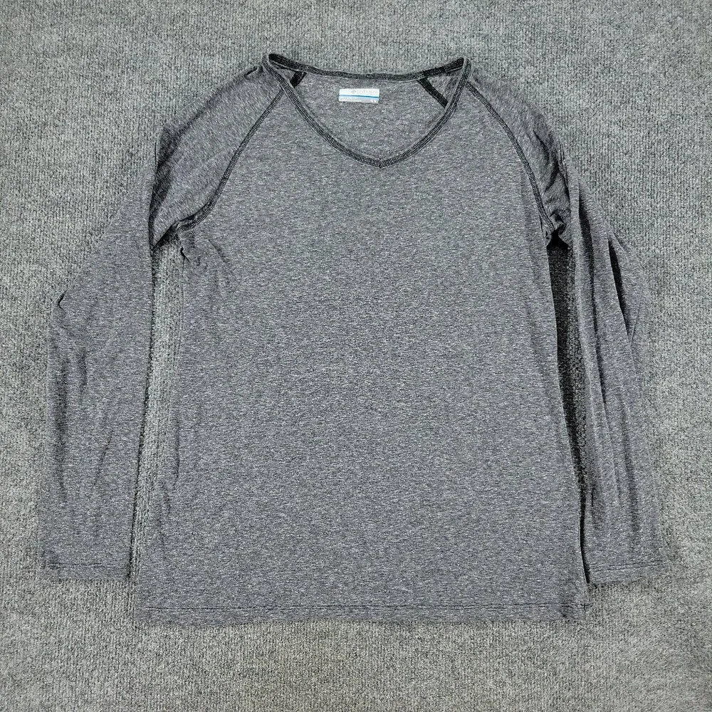 Columbia Shirt Women Medium Gray Outdoors V-Neck Long Sleeve Top Pullover Adult - Picture 1 of 12